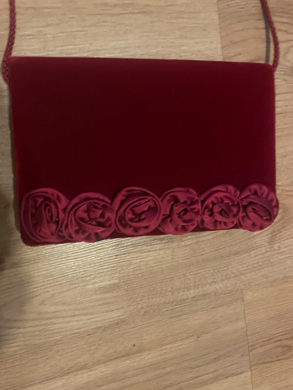 Carolyne Barton Red Velvet purse with Rosette Trim